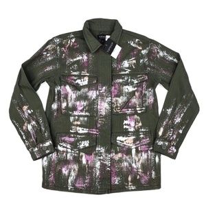 TOPSHOP $95 Button Paint Splatter Military Jacket